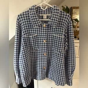 Max Studio Blue and White gingham Checked Button-Up Jacket
